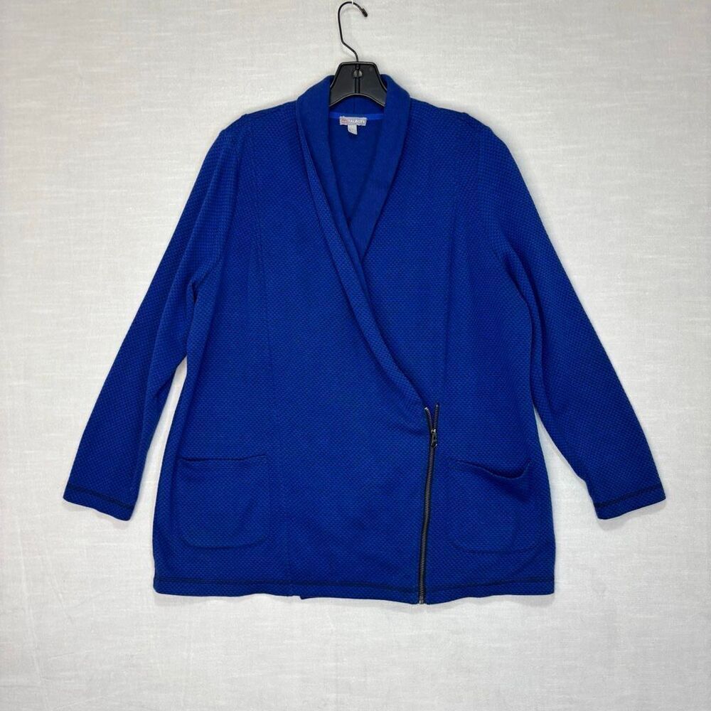 Talbots Women's Size 1XP Plus Blue Faux Wrap Zip Up Long Sleeve Sweater